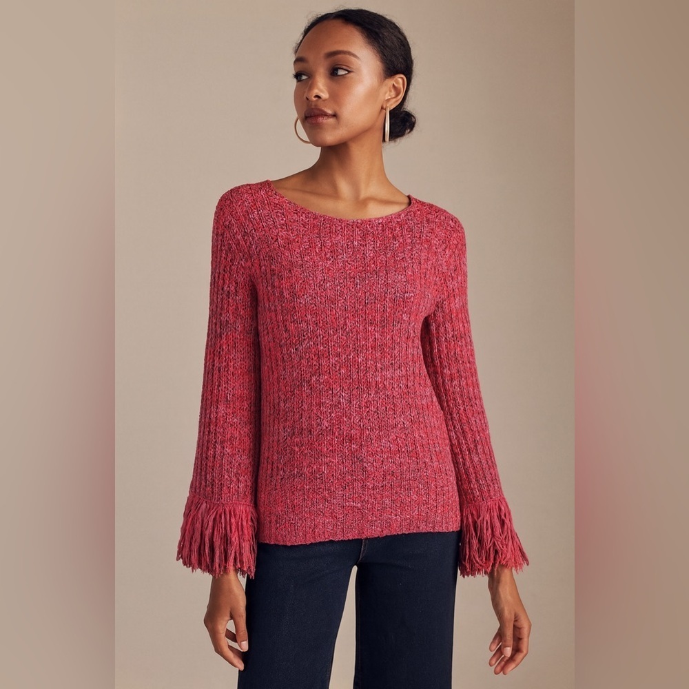 Fringe Bohemian NIC+ZOE crochet knit Sweater with fringe bell sleeve XL - Picture 2 of 9